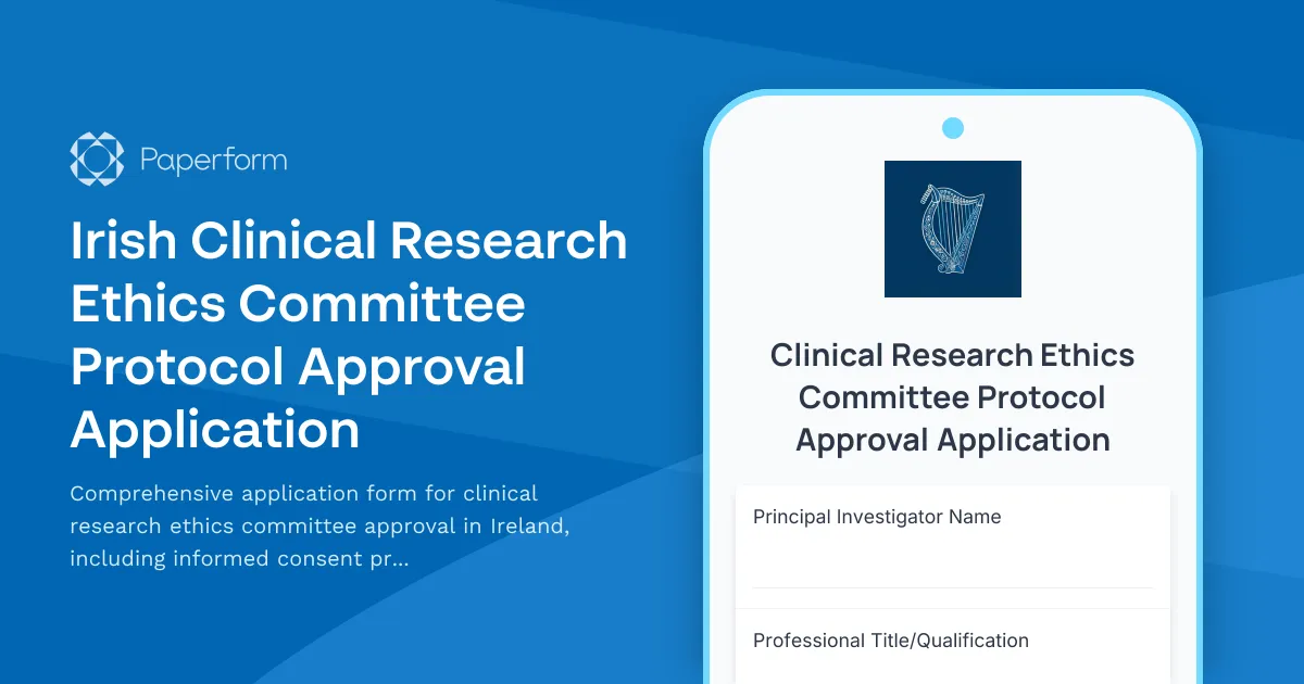 Irish Clinical Research Ethics Committee Protocol Approval Application