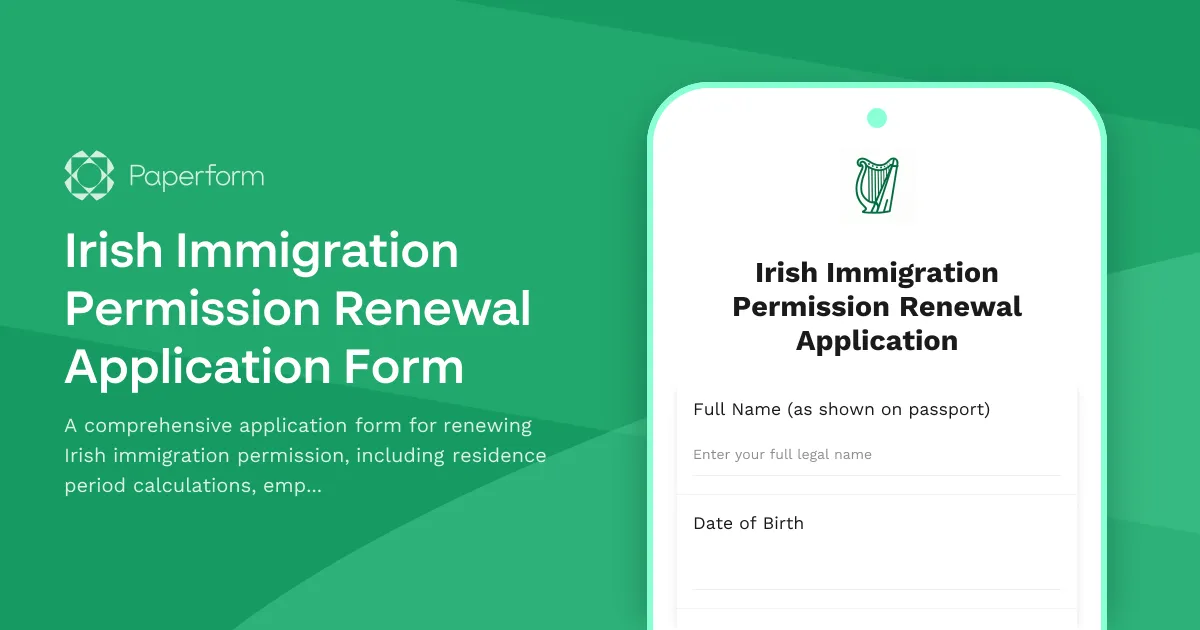 Irish Immigration Permission Renewal Application Form
