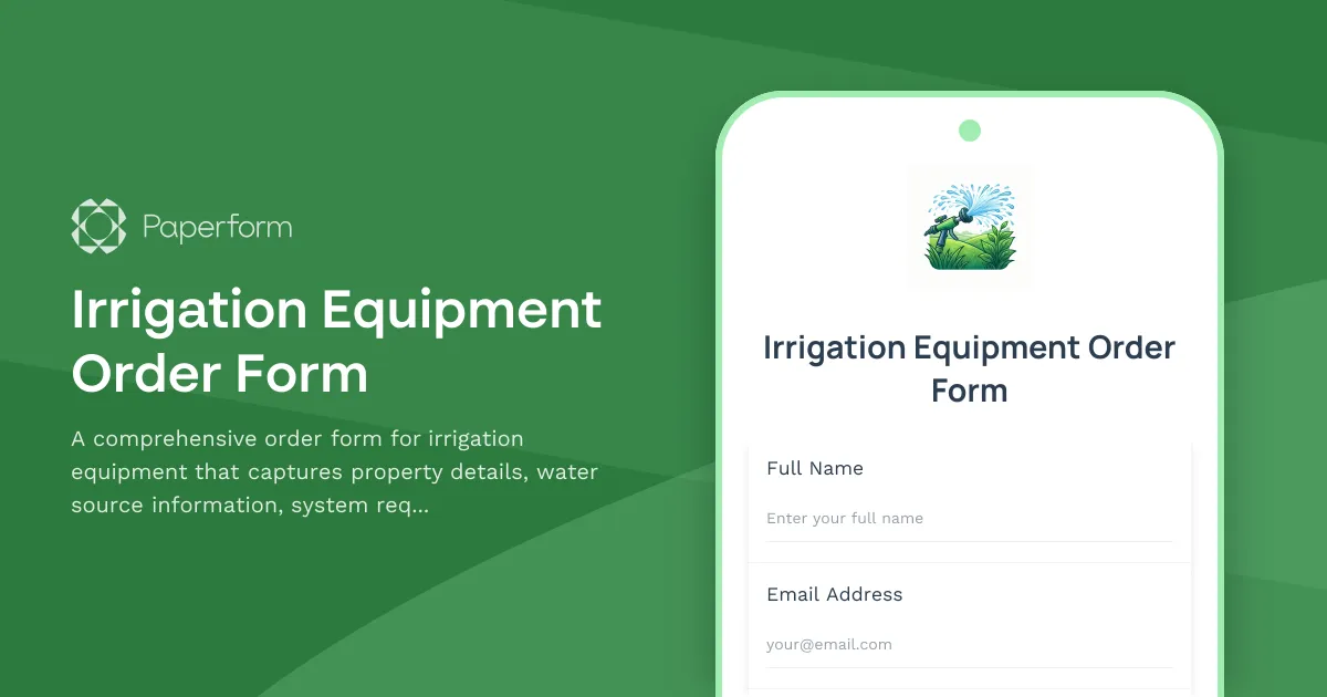 Irrigation Equipment Order Form