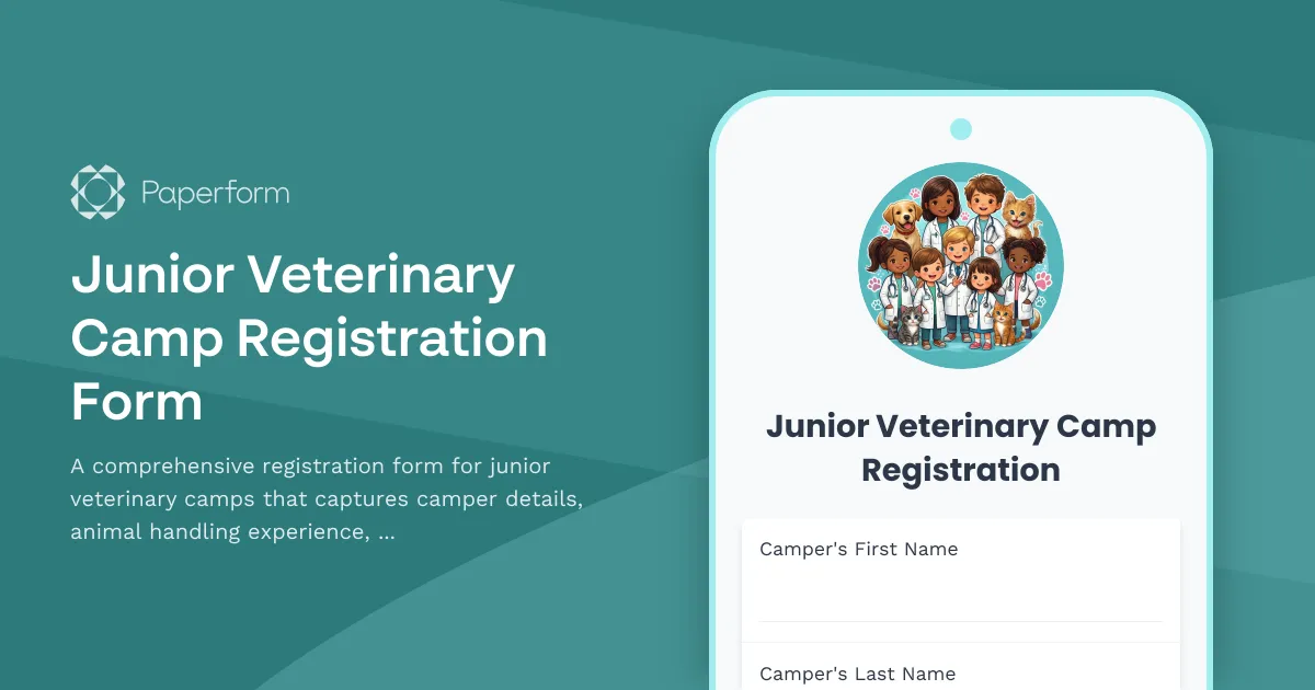 Junior Veterinary Camp Registration Form