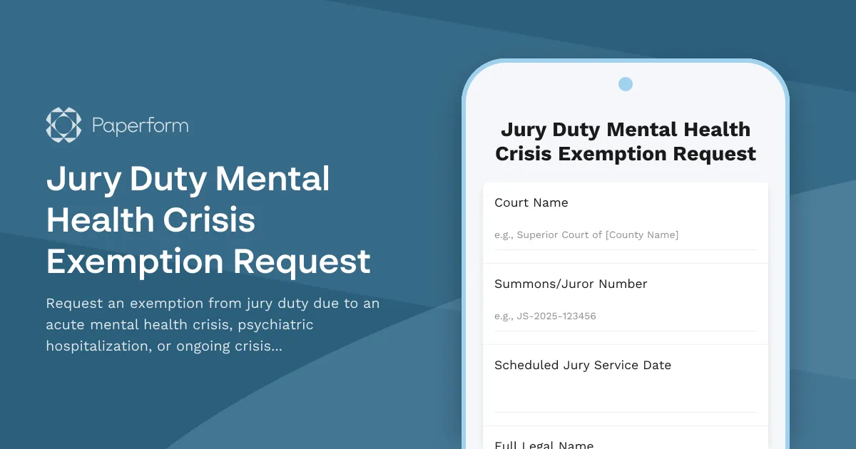 Jury Duty Mental Health Crisis Exemption Request