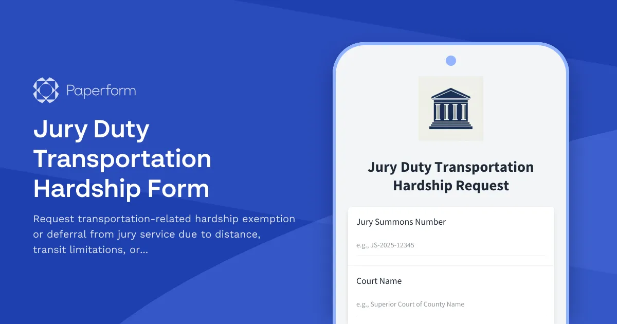 Jury Duty Transportation Hardship Form