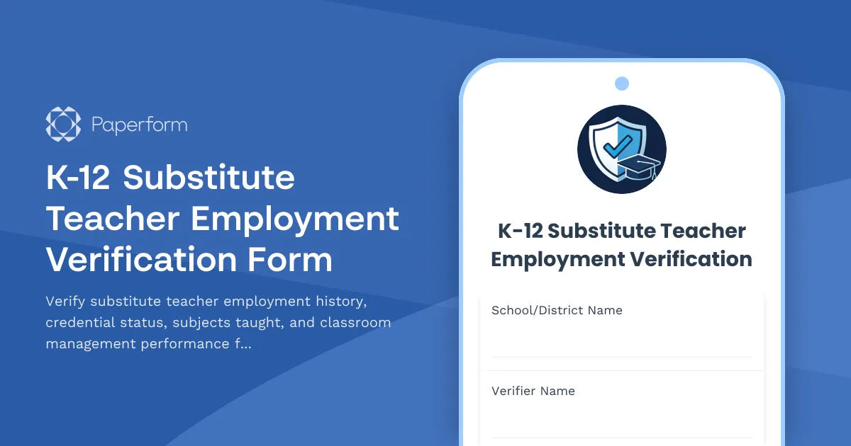K-12 Substitute Teacher Employment Verification Form