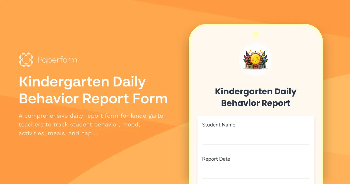 Kindergarten Daily Behavior Report Form
