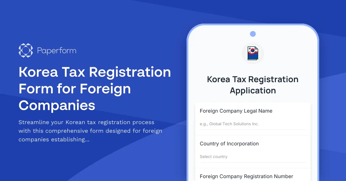 Korea Tax Registration Form for Foreign Companies