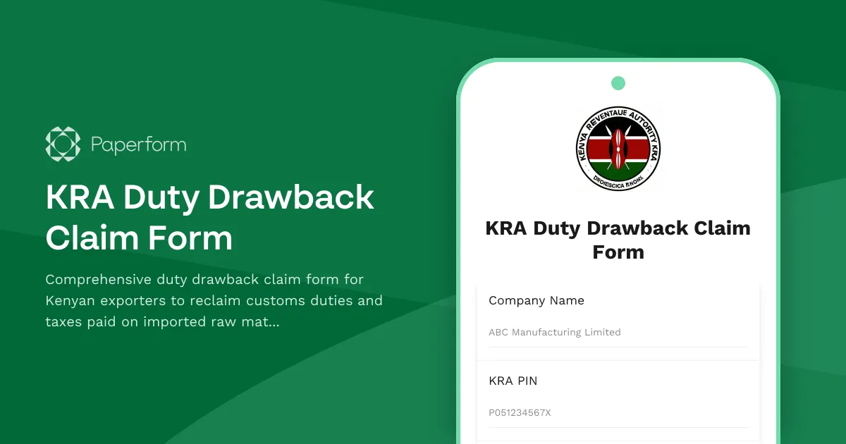 KRA Duty Drawback Claim Form