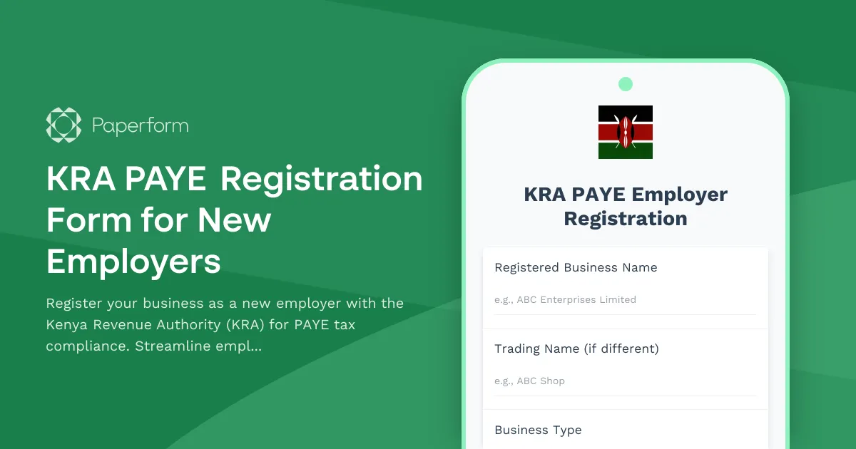 KRA PAYE Registration Form for New Employers