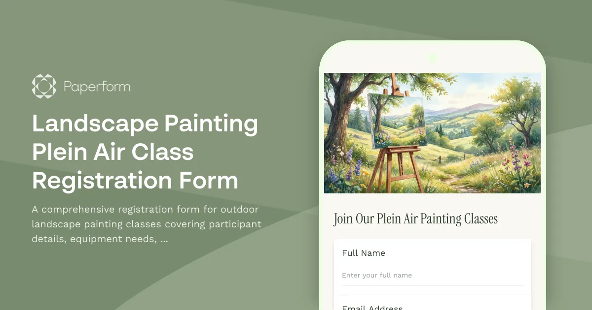 Landscape Painting Plein Air Class Registration Form