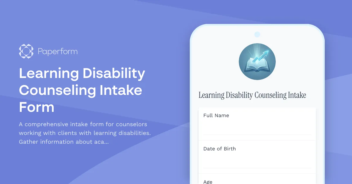 Learning Disability Counseling Intake Form