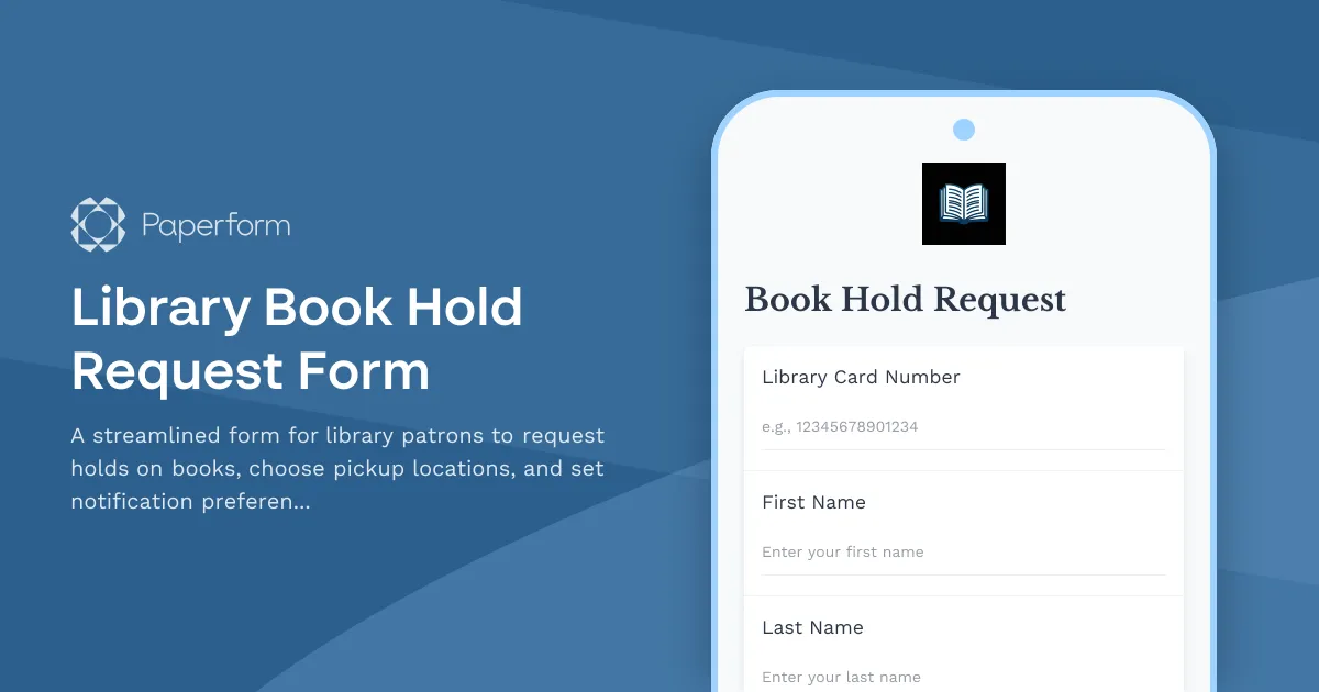 Library Book Hold Request Form