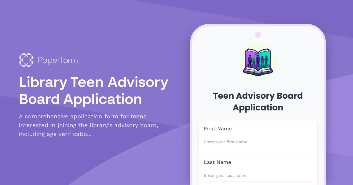 Library Teen Advisory Board Application