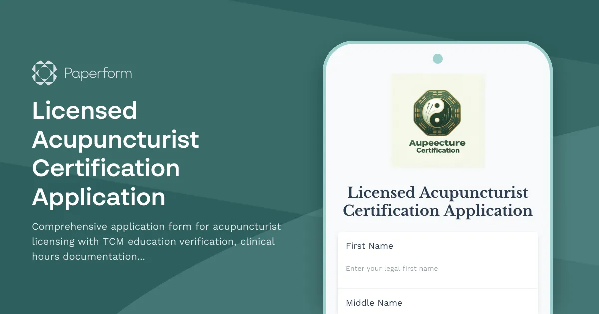 Licensed Acupuncturist Certification Application