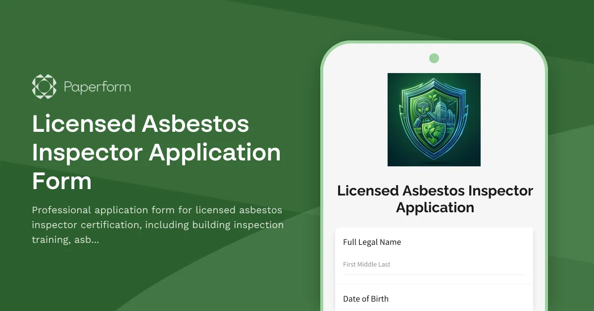 Licensed Asbestos Inspector Application Form