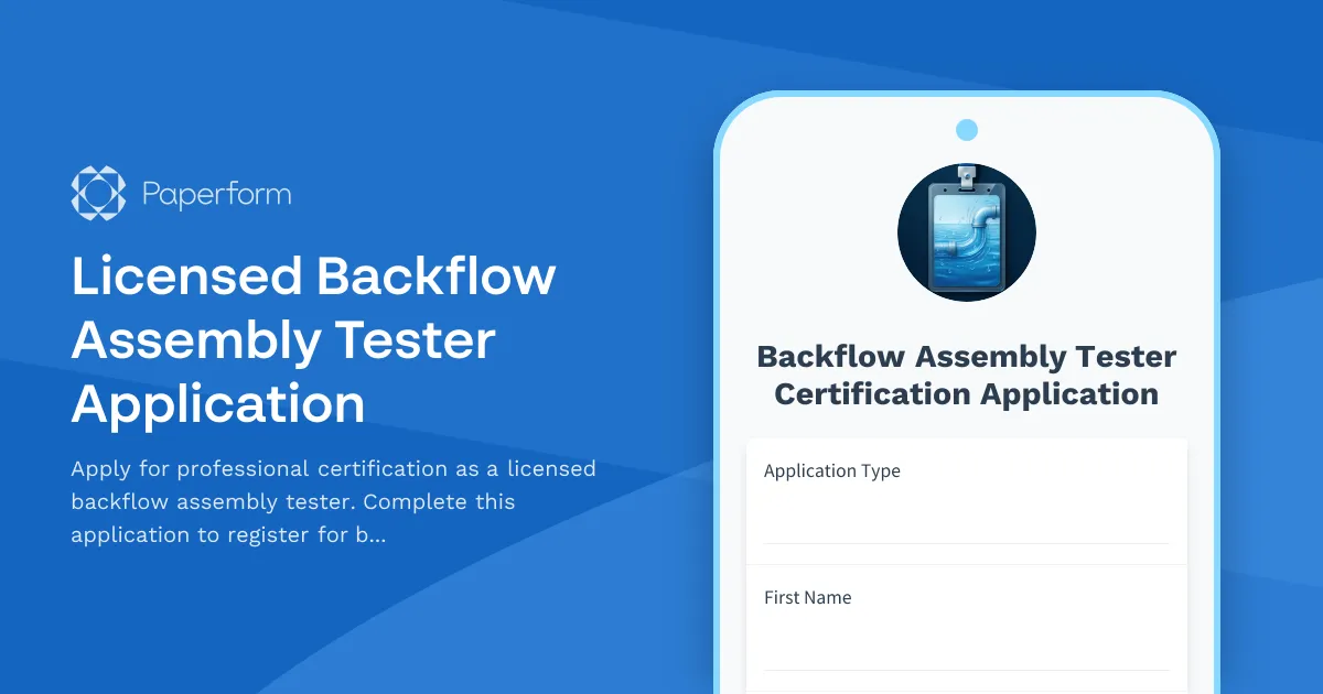 Licensed Backflow Assembly Tester Application