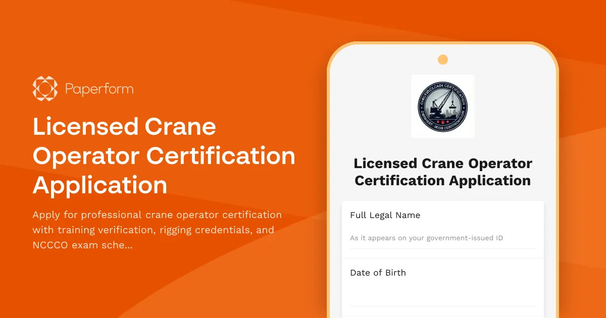 Licensed Crane Operator Certification Application