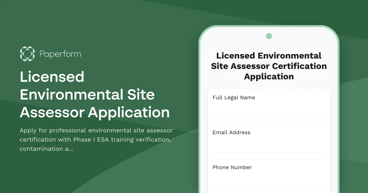 Licensed Environmental Site Assessor Application