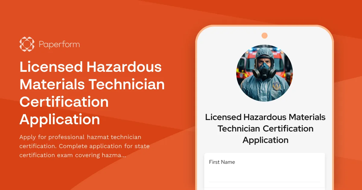 Licensed Hazardous Materials Technician Certification Application