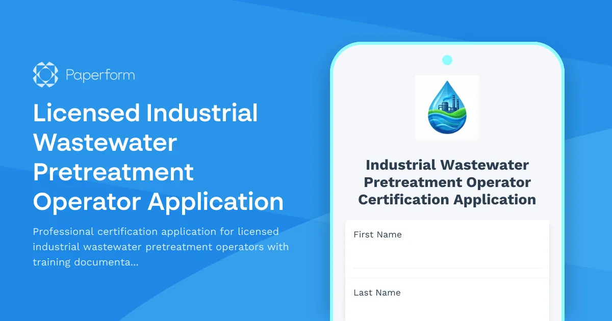 Licensed Industrial Wastewater Pretreatment Operator Application
