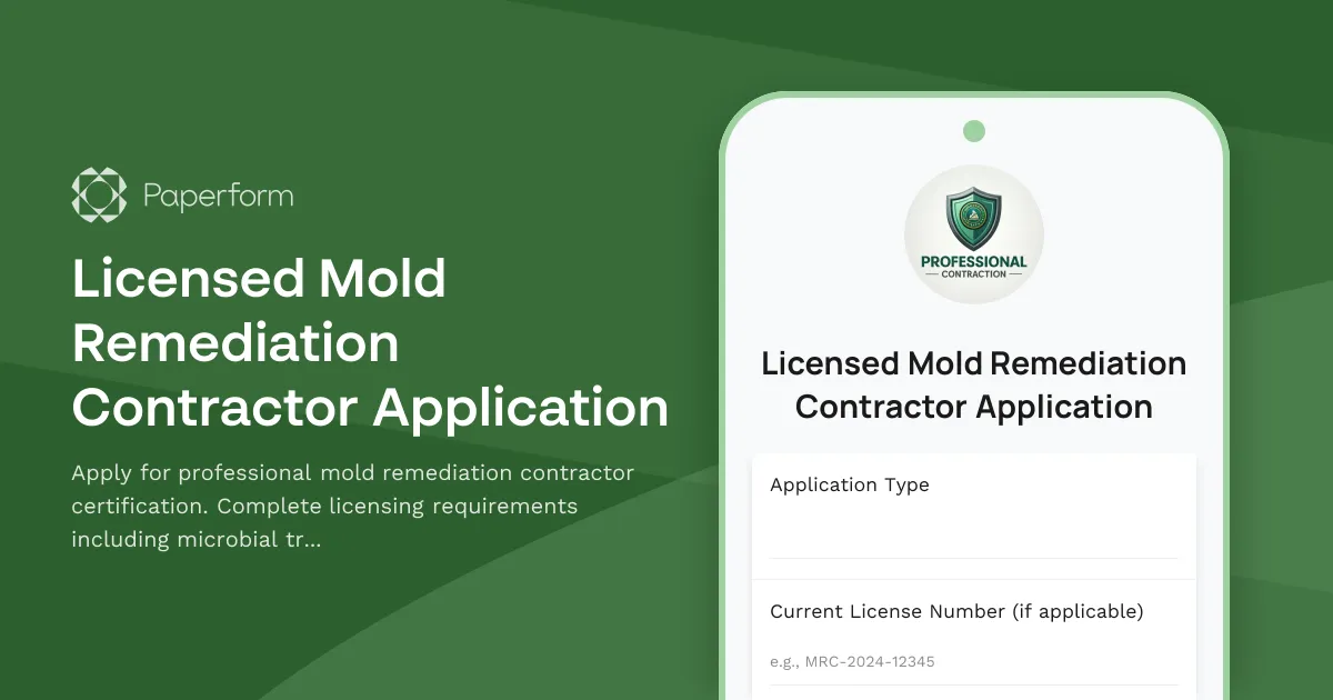 Licensed Mold Remediation Contractor Application