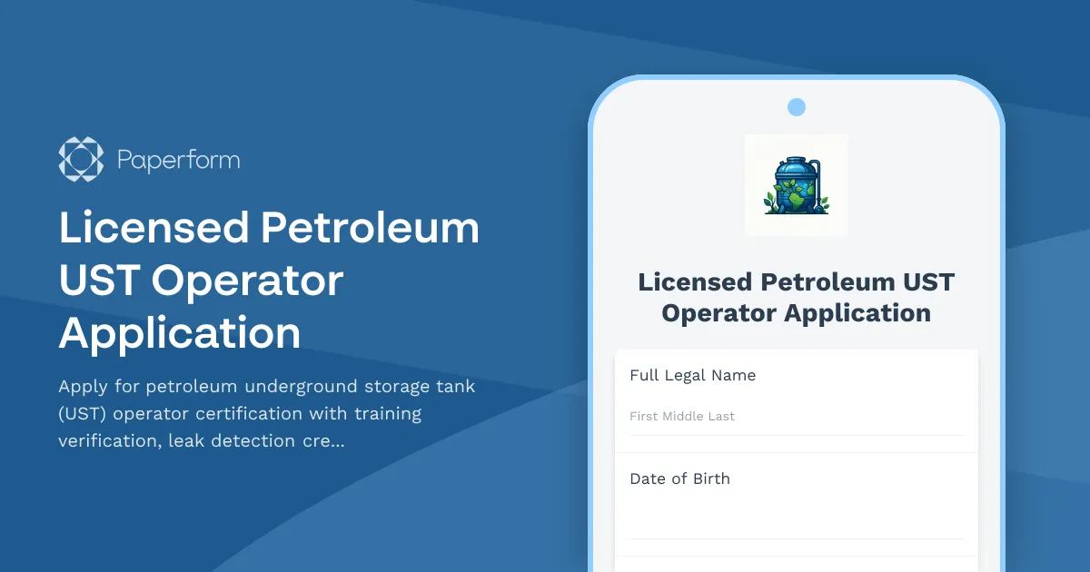 Licensed Petroleum UST Operator Application