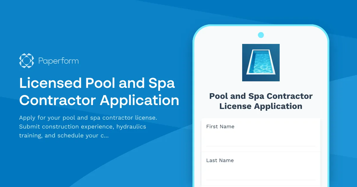 Licensed Pool and Spa Contractor Application