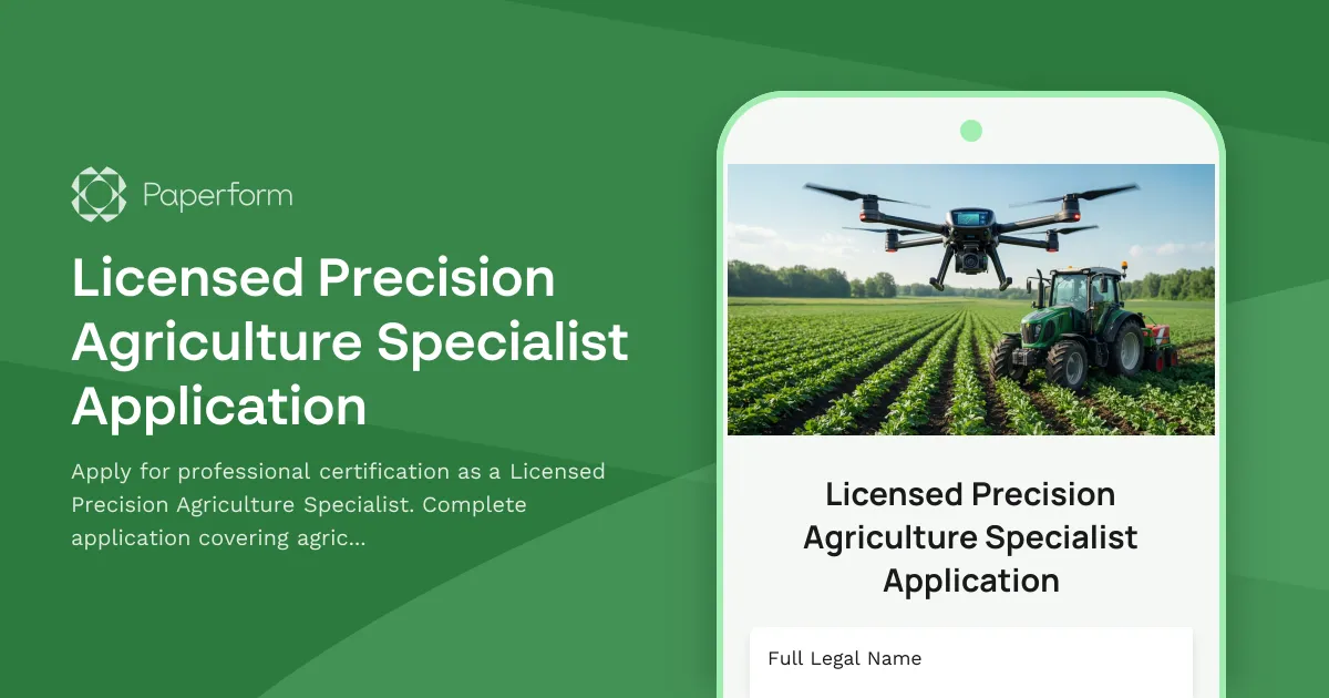 Licensed Precision Agriculture Specialist Application
