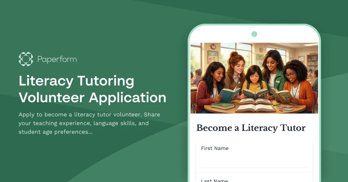 Literacy Tutoring Volunteer Application