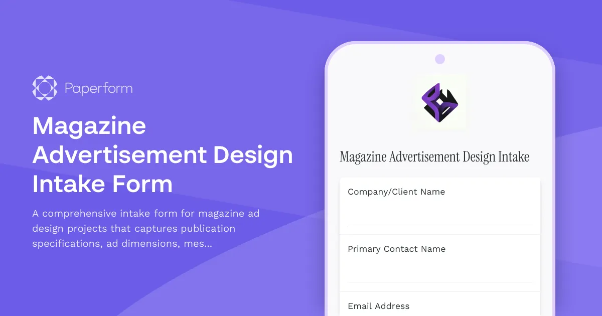 Magazine Advertisement Design Intake Form