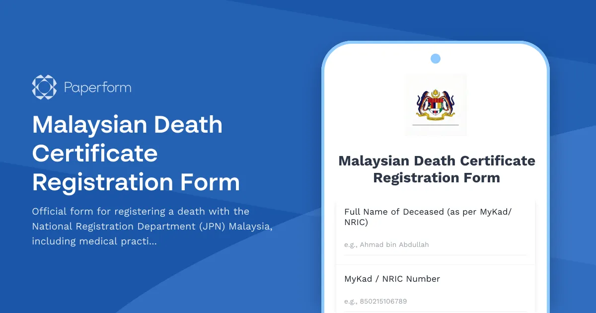 Malaysian Death Certificate Registration Form