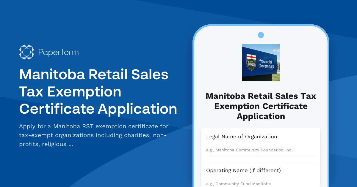 Manitoba Retail Sales Tax Exemption Certificate Application