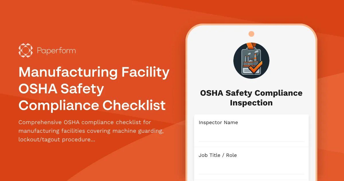 Manufacturing Facility OSHA Safety Compliance Checklist