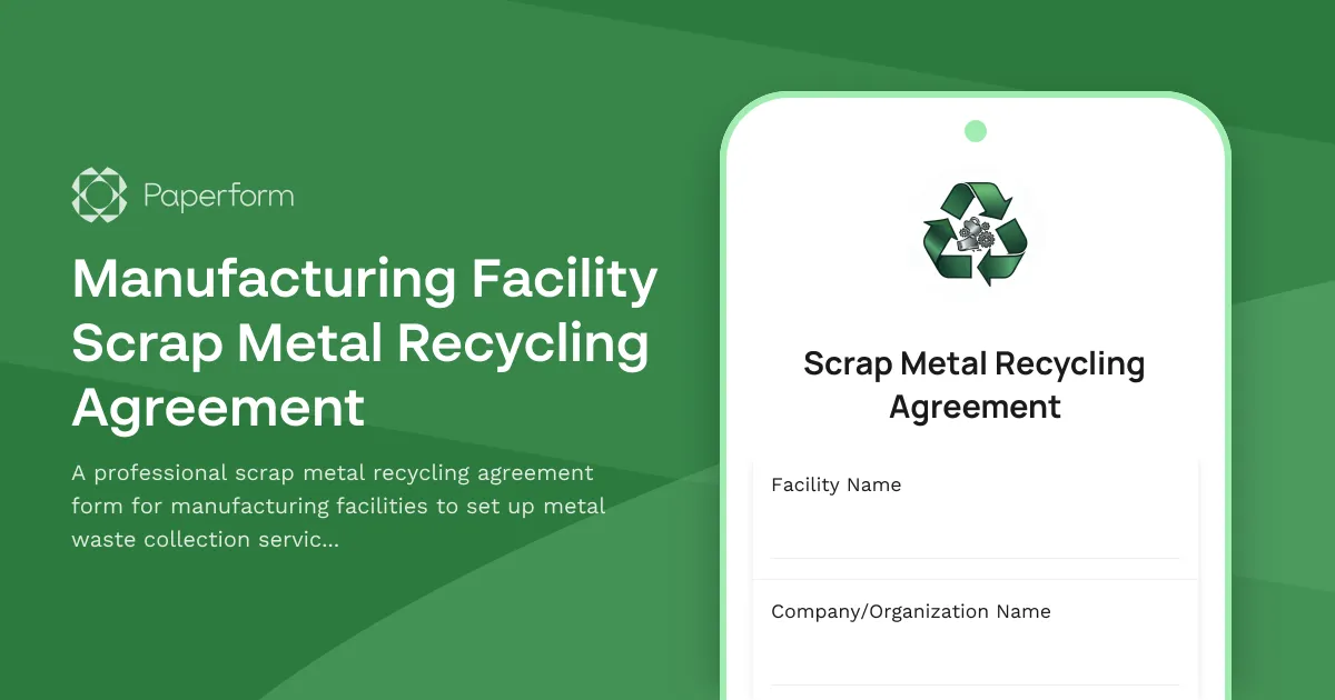 Manufacturing Facility Scrap Metal Recycling Agreement