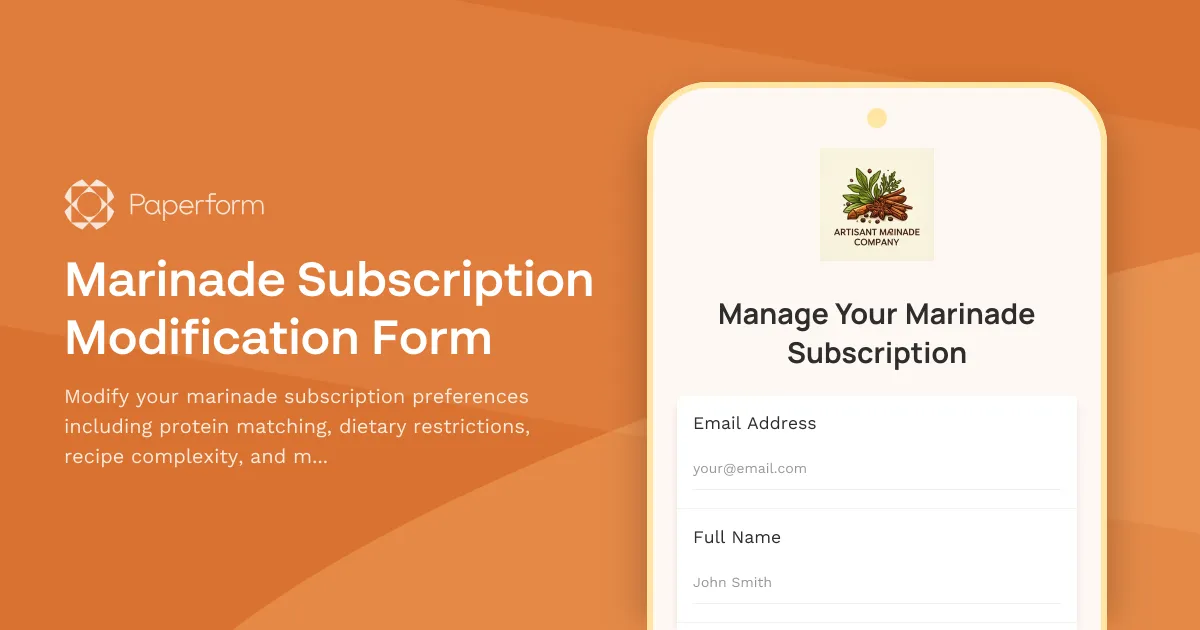 Marinade Subscription Modification Form