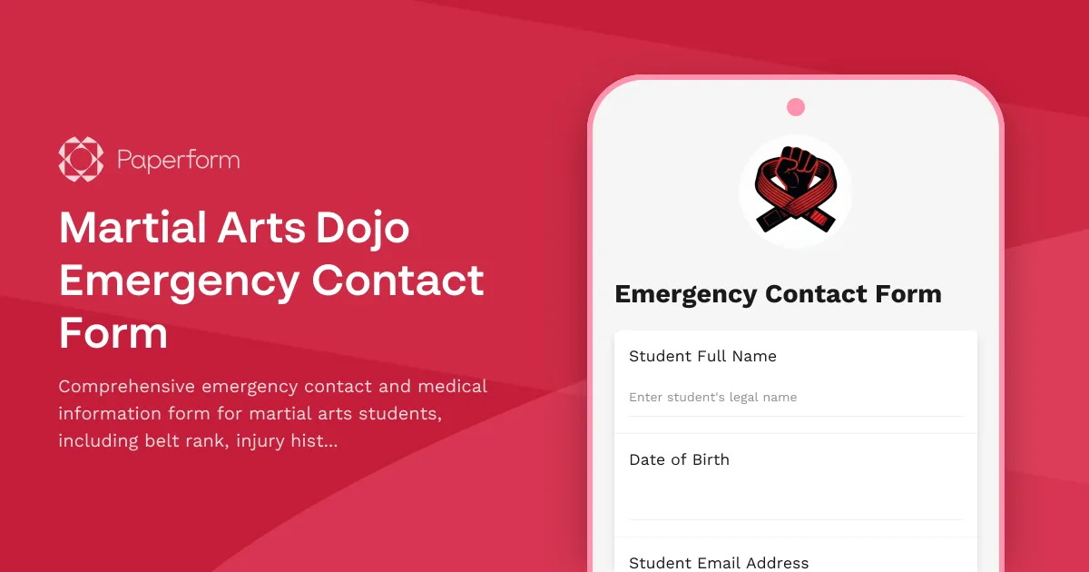 Martial Arts Dojo Emergency Contact Form