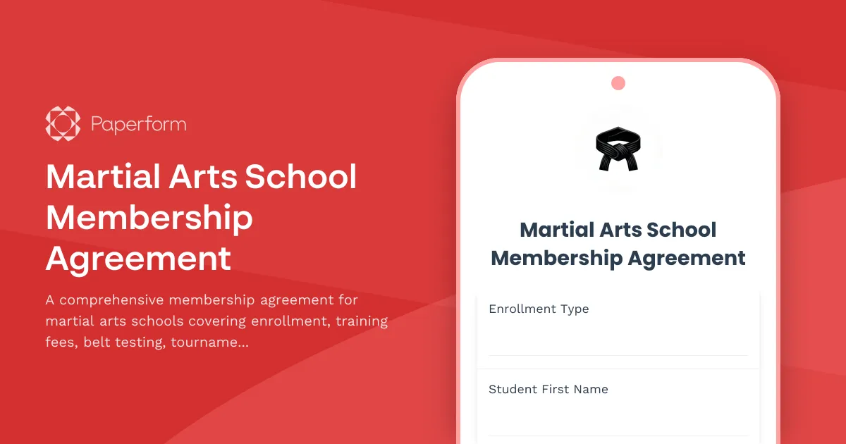 Martial Arts School Membership Agreement