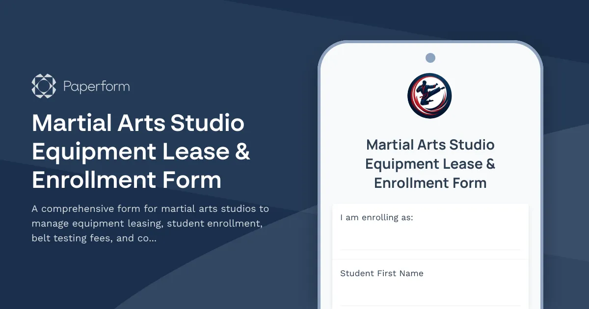 Martial Arts Studio Equipment Lease & Enrollment Form