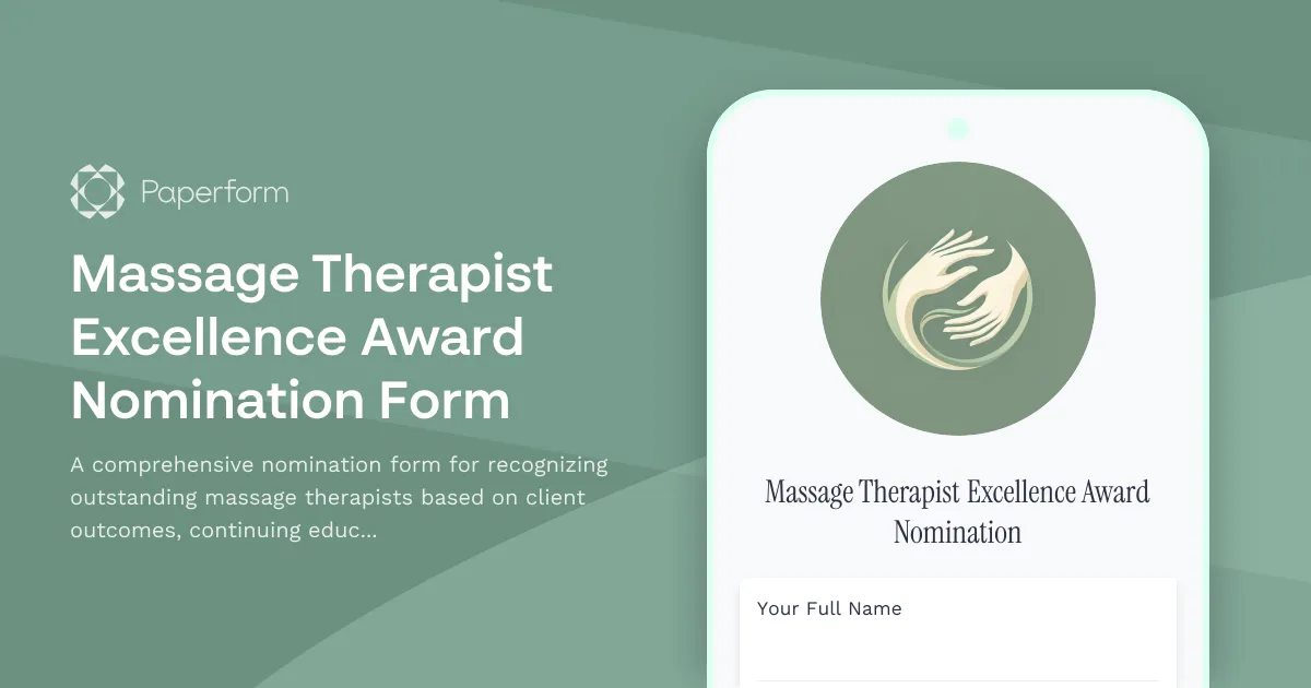 Massage Therapist Excellence Award Nomination Form