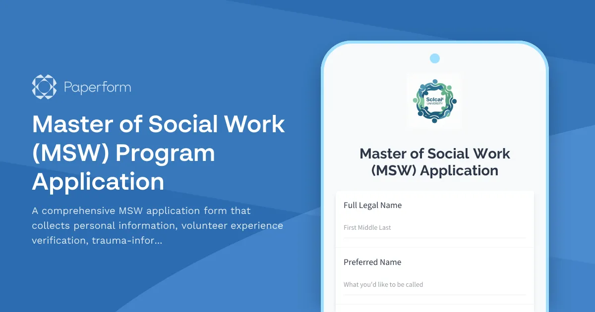 Master of Social Work (MSW) Program Application