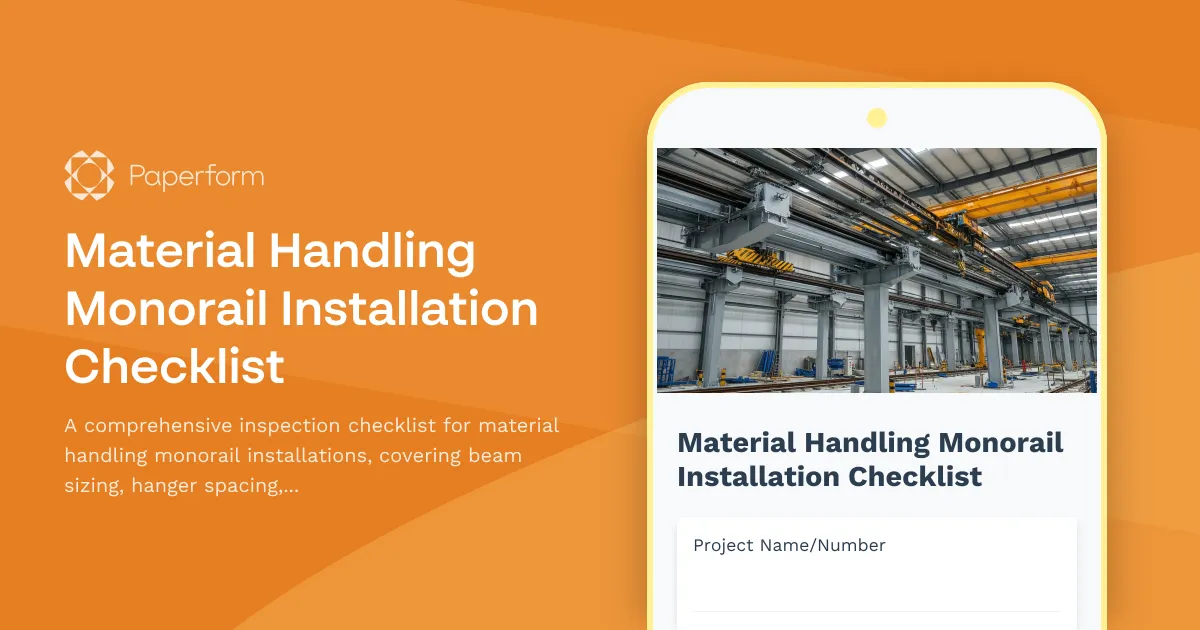 Material Handling Monorail Installation Checklist