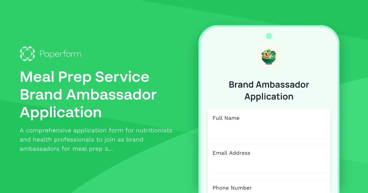 Meal Prep Service Brand Ambassador Application
