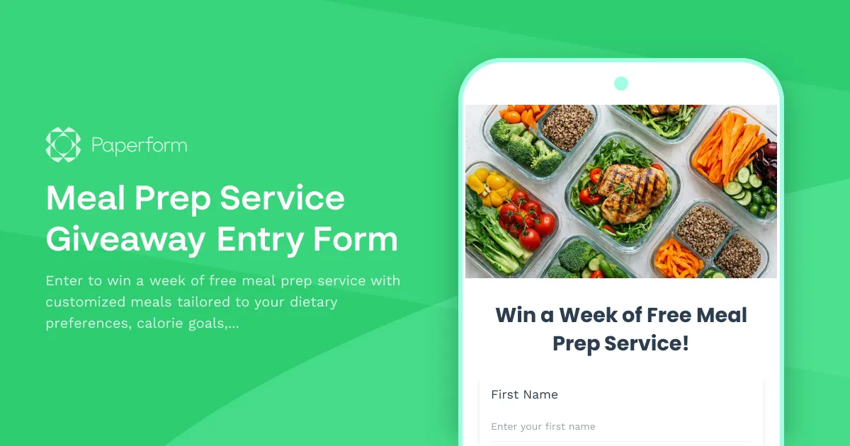 Meal Prep Service Giveaway Entry Form