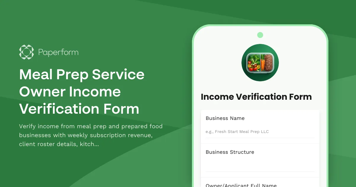 Meal Prep Service Owner Income Verification Form