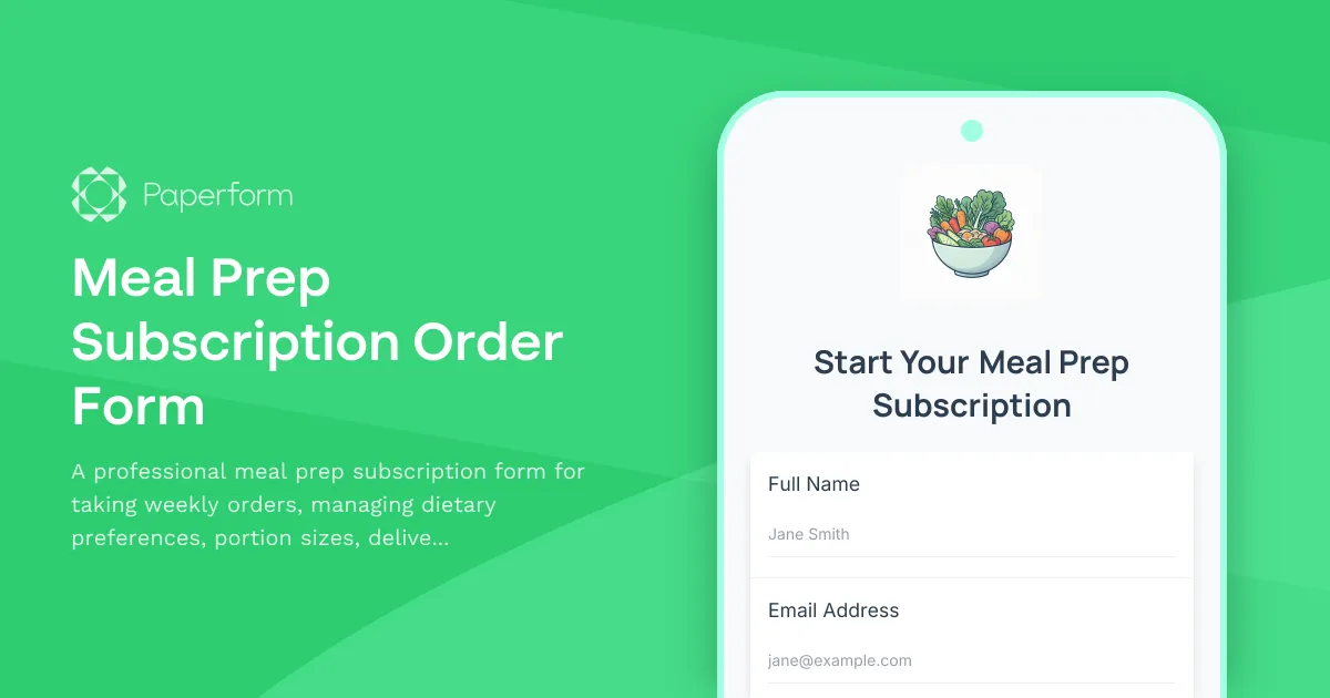 Meal Prep Subscription Order Form