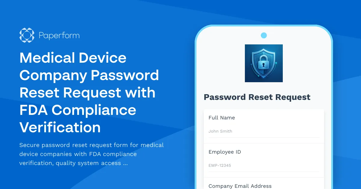 Medical Device Company Password Reset Request with FDA Compliance Verification