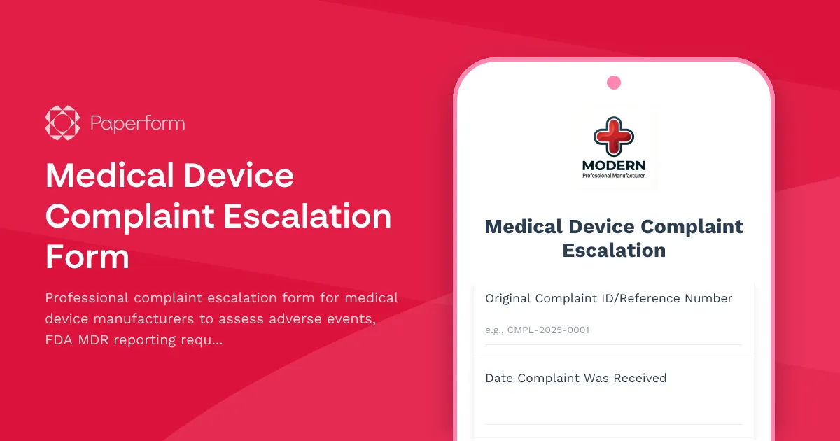 Medical Device Complaint Escalation Form