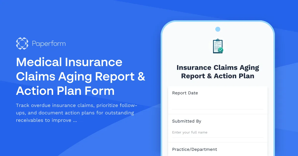 Medical Insurance Claims Aging Report & Action Plan Form