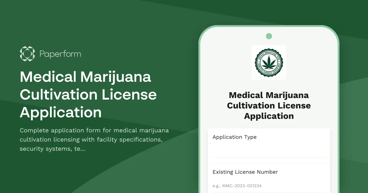 Medical Marijuana Cultivation License Application