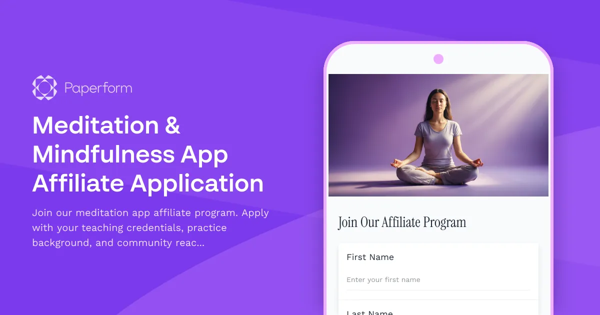 Meditation & Mindfulness App Affiliate Application