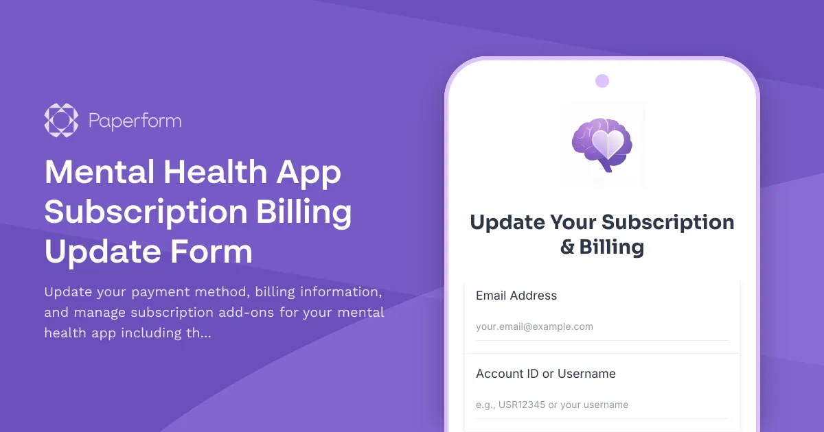 Mental Health App Subscription Billing Update Form