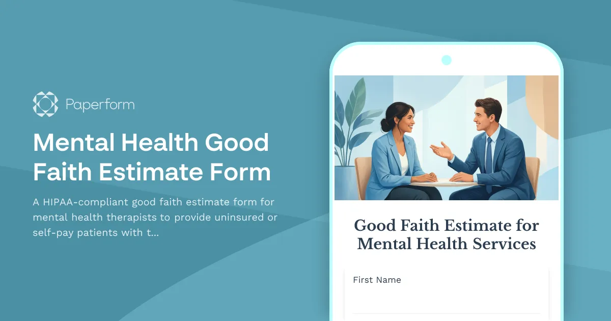 Mental Health Good Faith Estimate Form